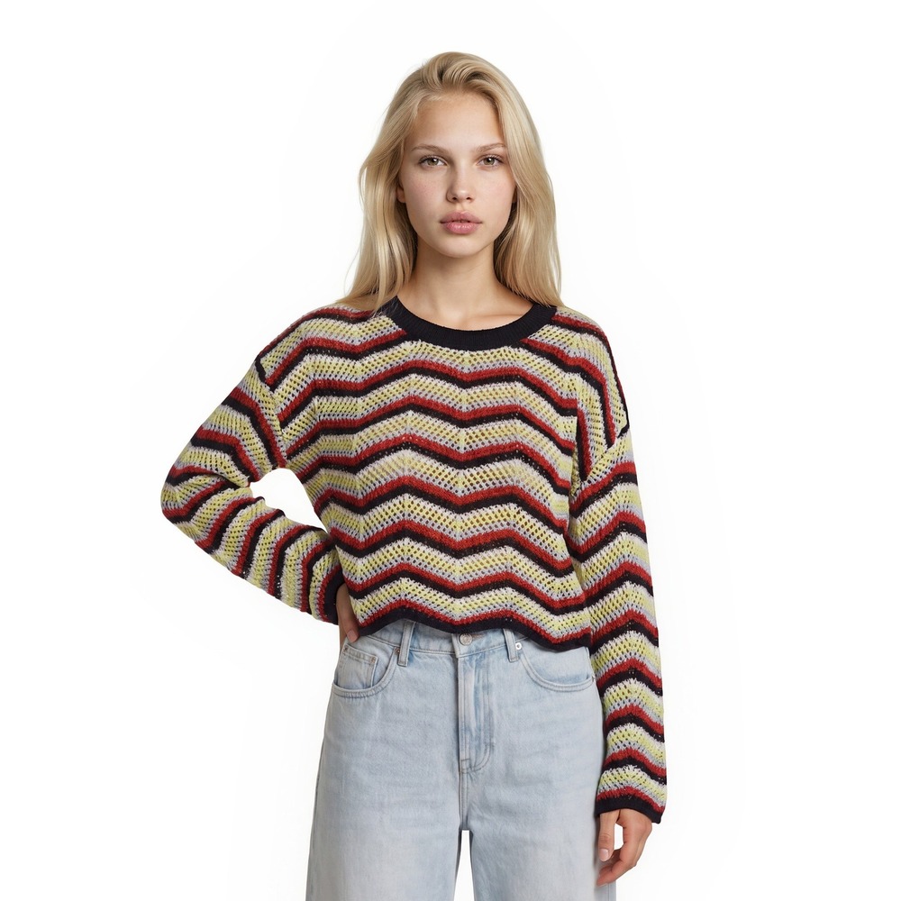 Lumiere‎ Chevron Sweater Women's Size Small Multicolor Crochet Zigzag Boho